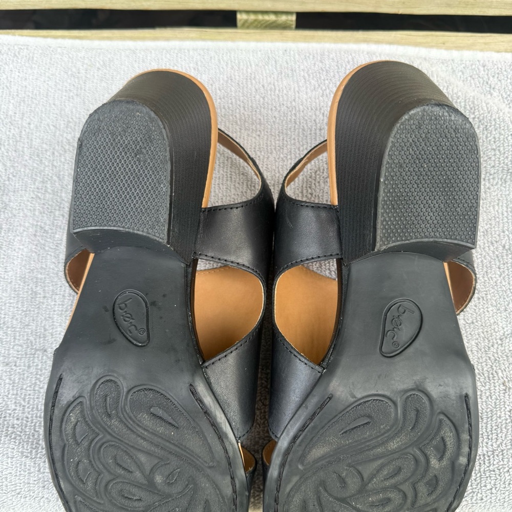 Boc Born Leather Sandals Black Double Strap Block Heel Buckle Open Toe Size 10 - Picture 11 of 15